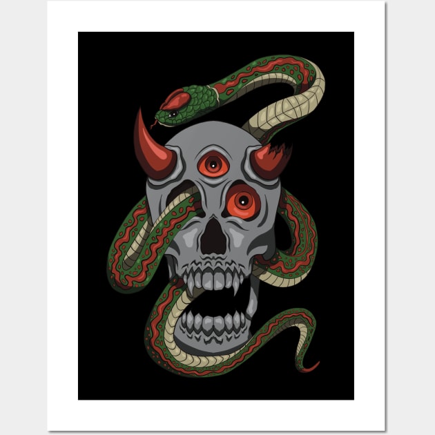 Evil skulls and tricky snakes Wall Art by Watidstudio